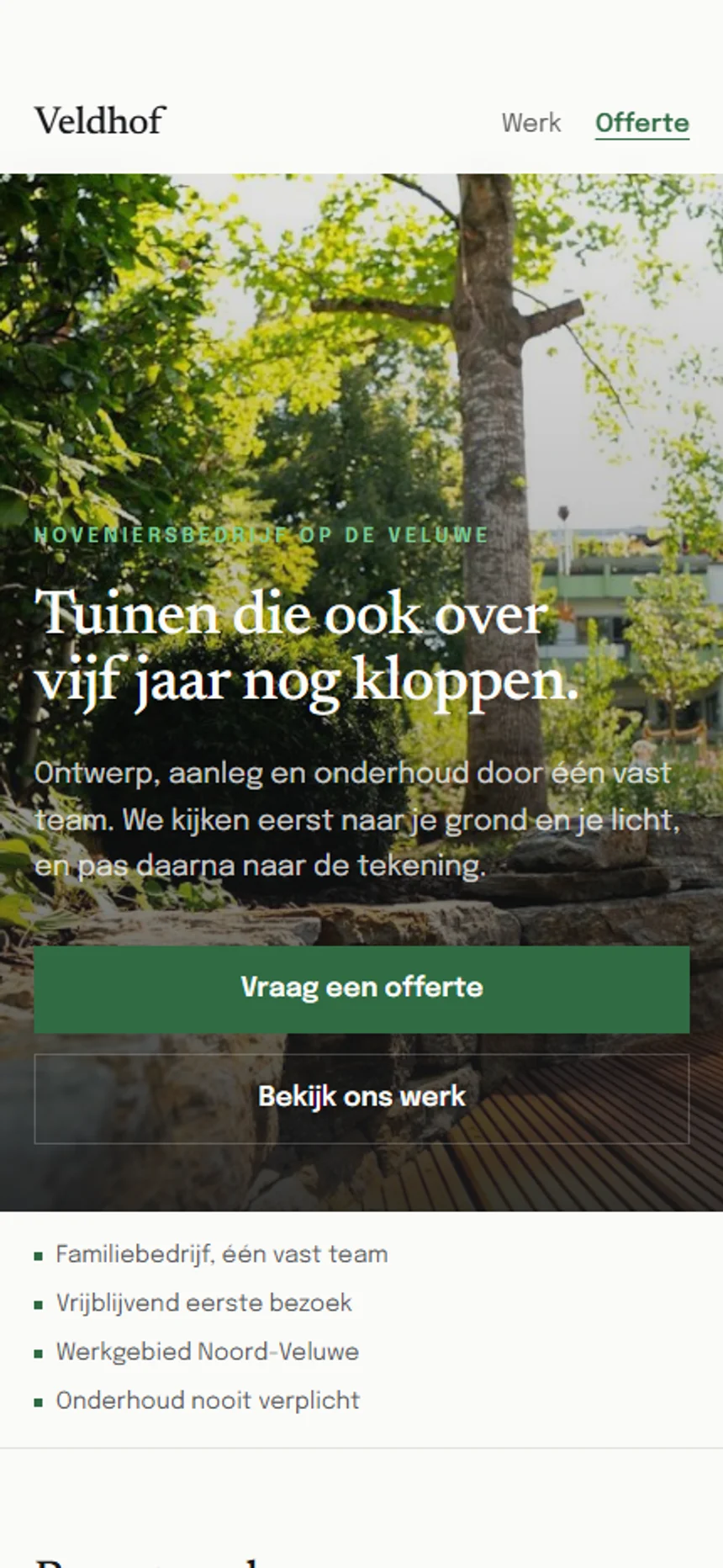 Dezelfde site voor Hoveniersbedrijf Veldhof op een telefoon