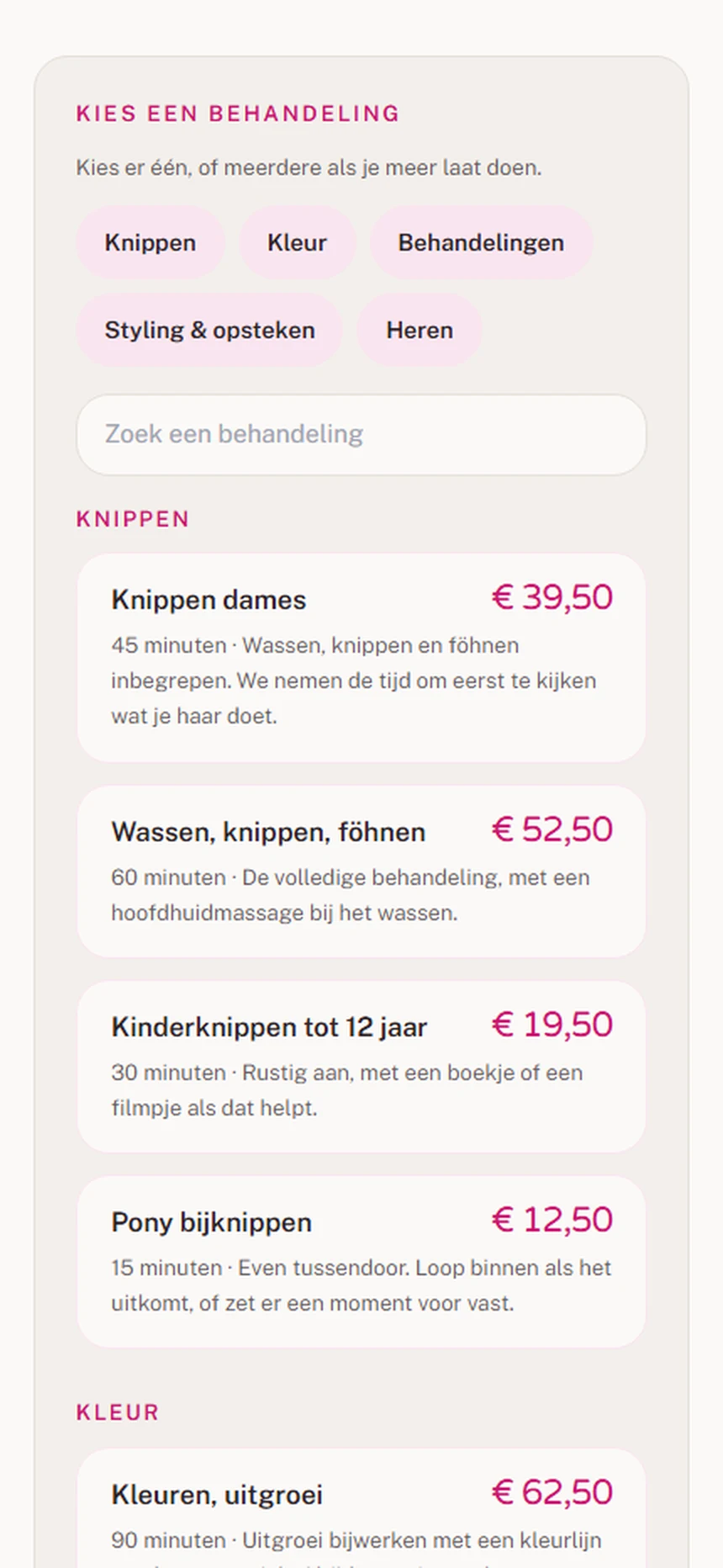 Stap 1: kies een behandeling